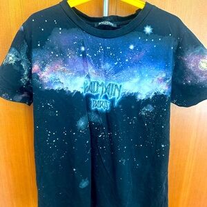 Authentic Balmain Paris galaxy graphic T-shirt from the Fall/Winter 2018